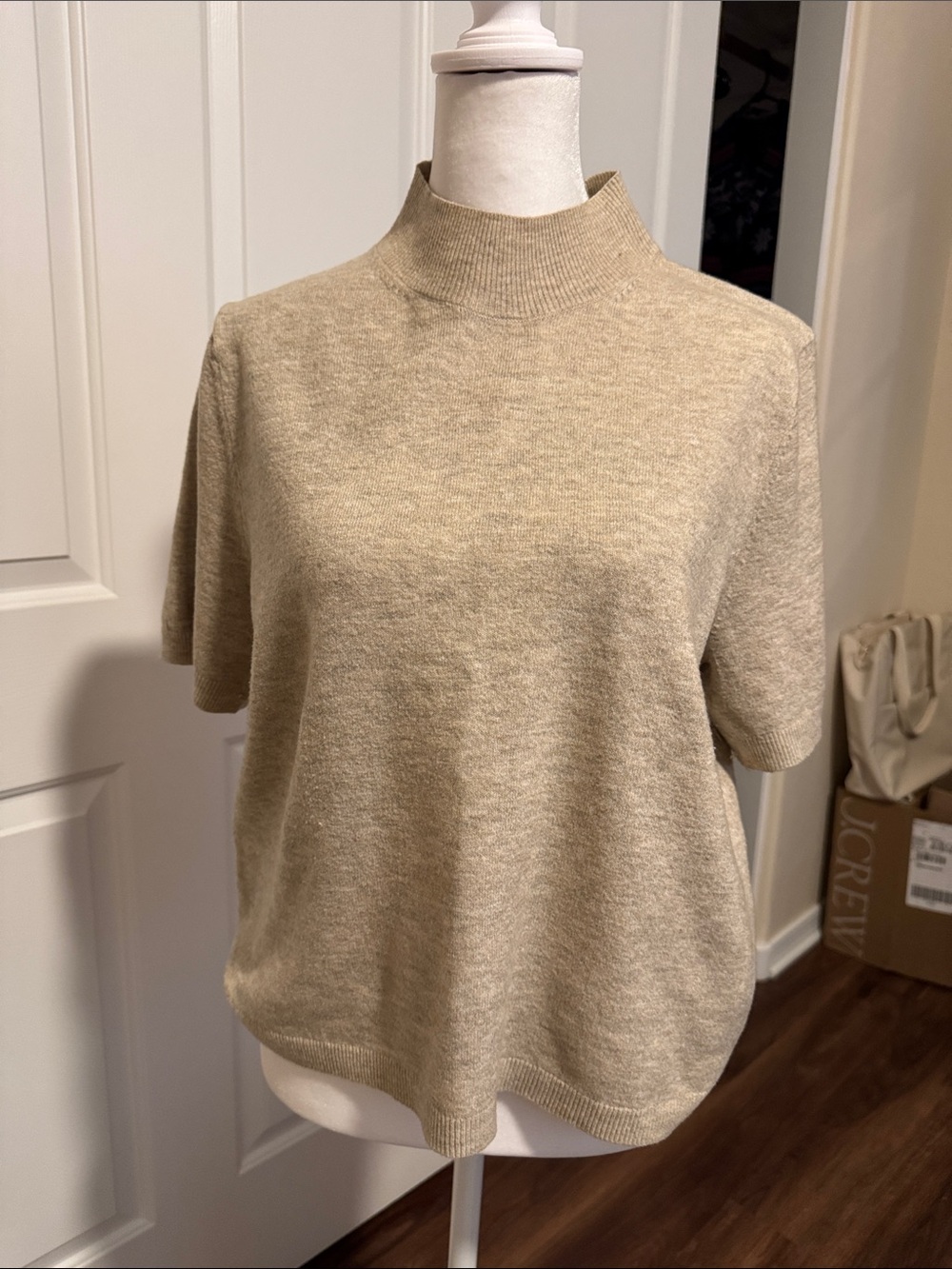 a new day Light Heather Taupe/Gray Mock Neck Short Sleeve Sweater